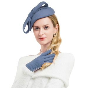 4626 Wool Felt Pillbox Fascinator Hats For Women Winter British Style Bow